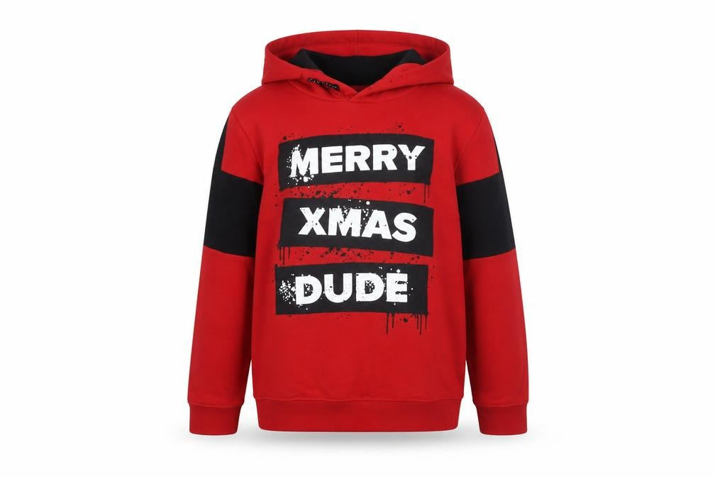 Front view of C&A boys’ red pullover hoodie - christmas style 11-12 years