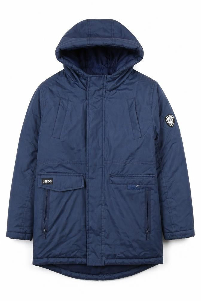 LUFC Boys' Blue Parka Coat 7-8 Years Hooded Lined Winter