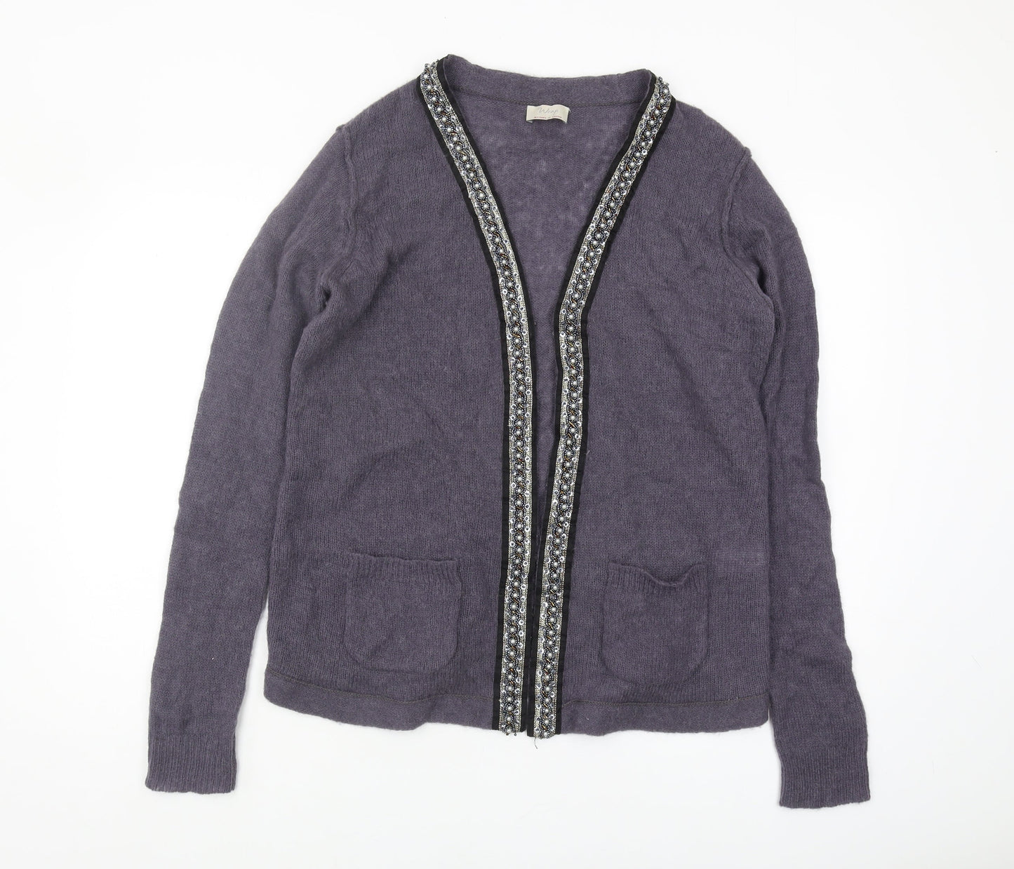 Wrap Women's Purple L Cardigan, Long Sleeve, Wool Blend