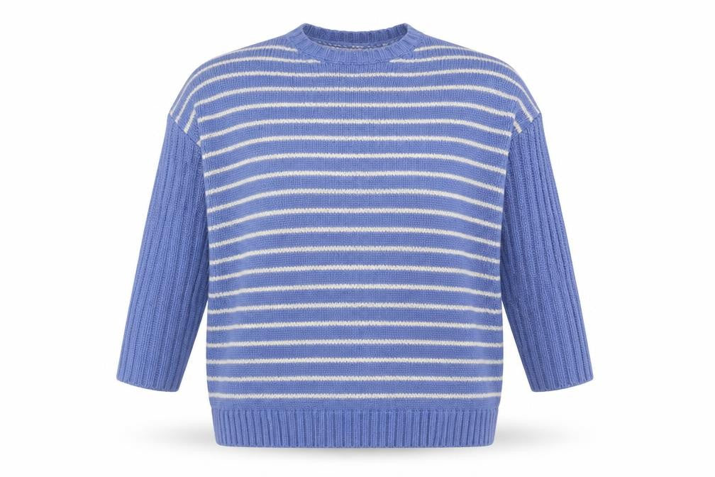 Front view of AND/OR Women’s Blue Striped jumper