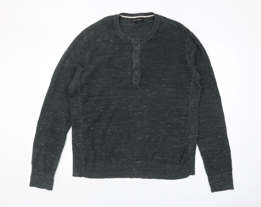 Banana Republic Men's Green Henley Jumper L Waffle Knit