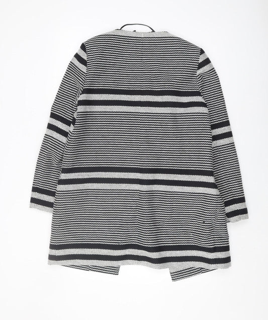 PURE Collection Women's Black Striped Long Coat Size 12