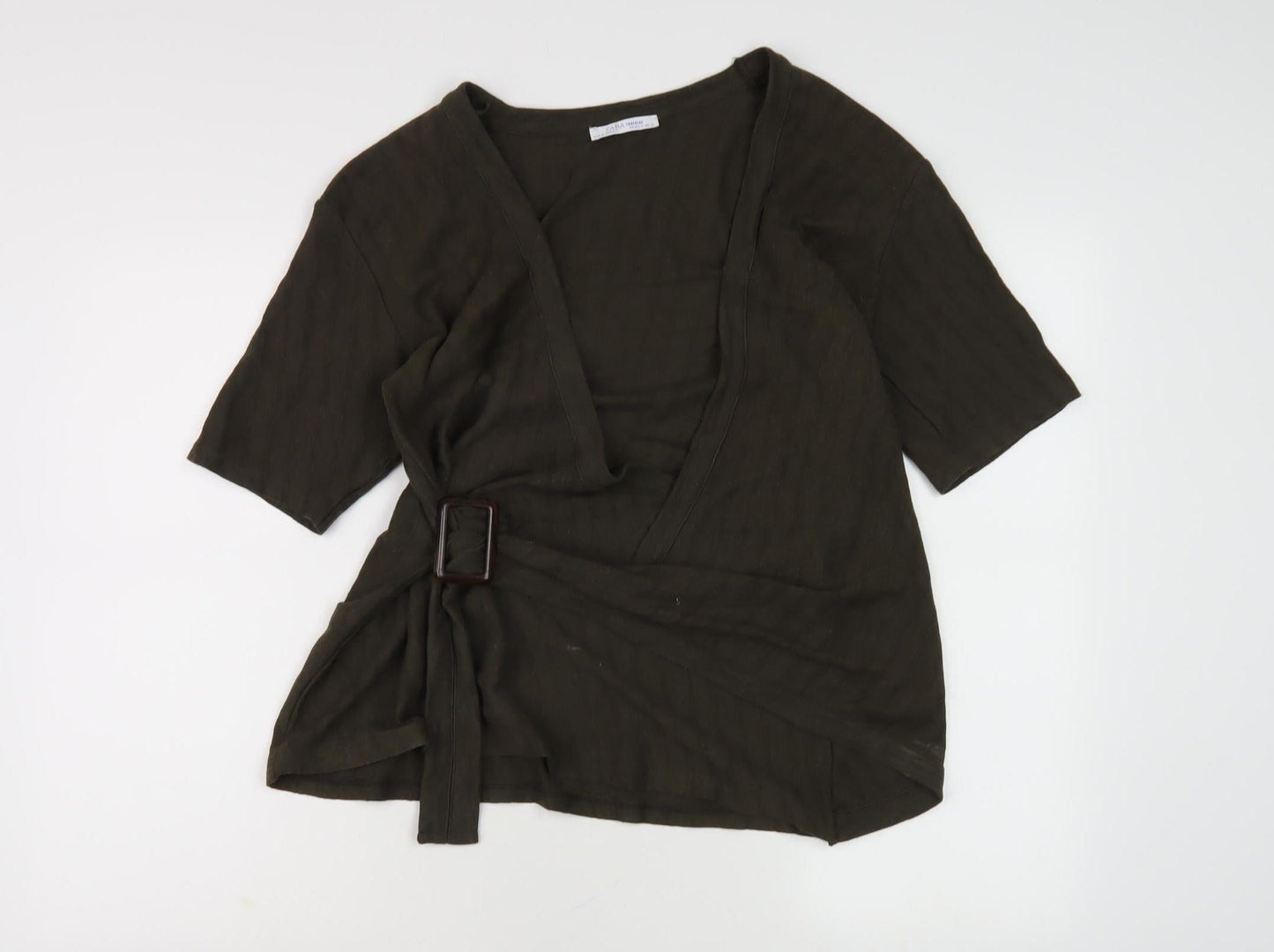 Zara Women's Green Wrap Blouse Size M with Buckle