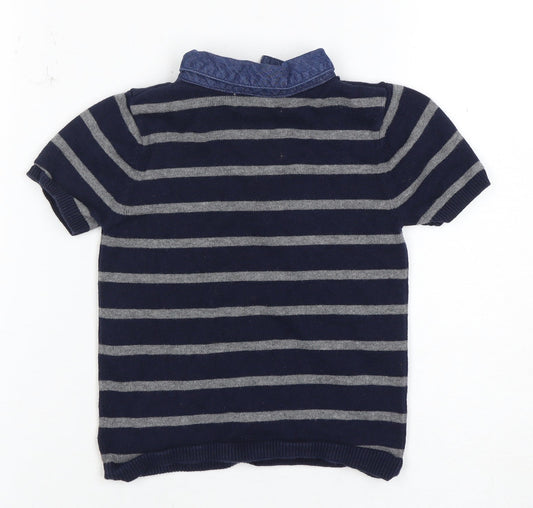 Jarvis Archer Boys Blue Grey Striped Polo Shirt 3-4 Years