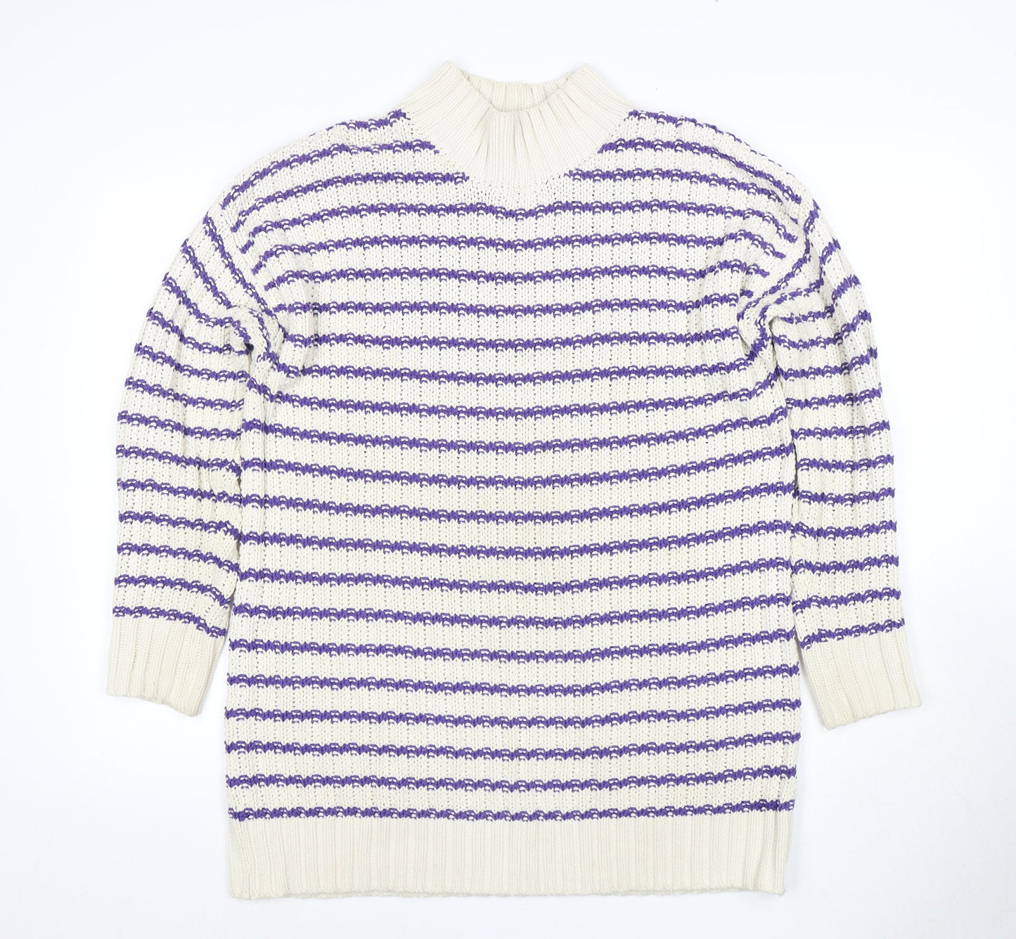 Next Women's Purple Ivory Striped Pullover Jumper S