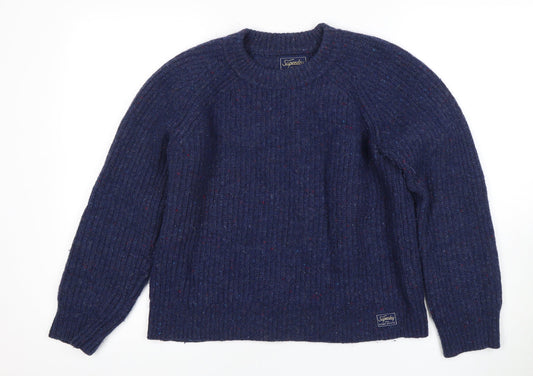 Superdry Women's Blue Wool Pullover Jumper Size 14