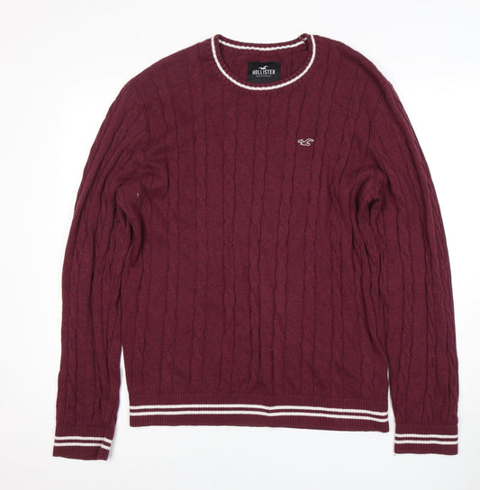 Hollister Men's Red XL Cable-Knit Crew Neck Pullover