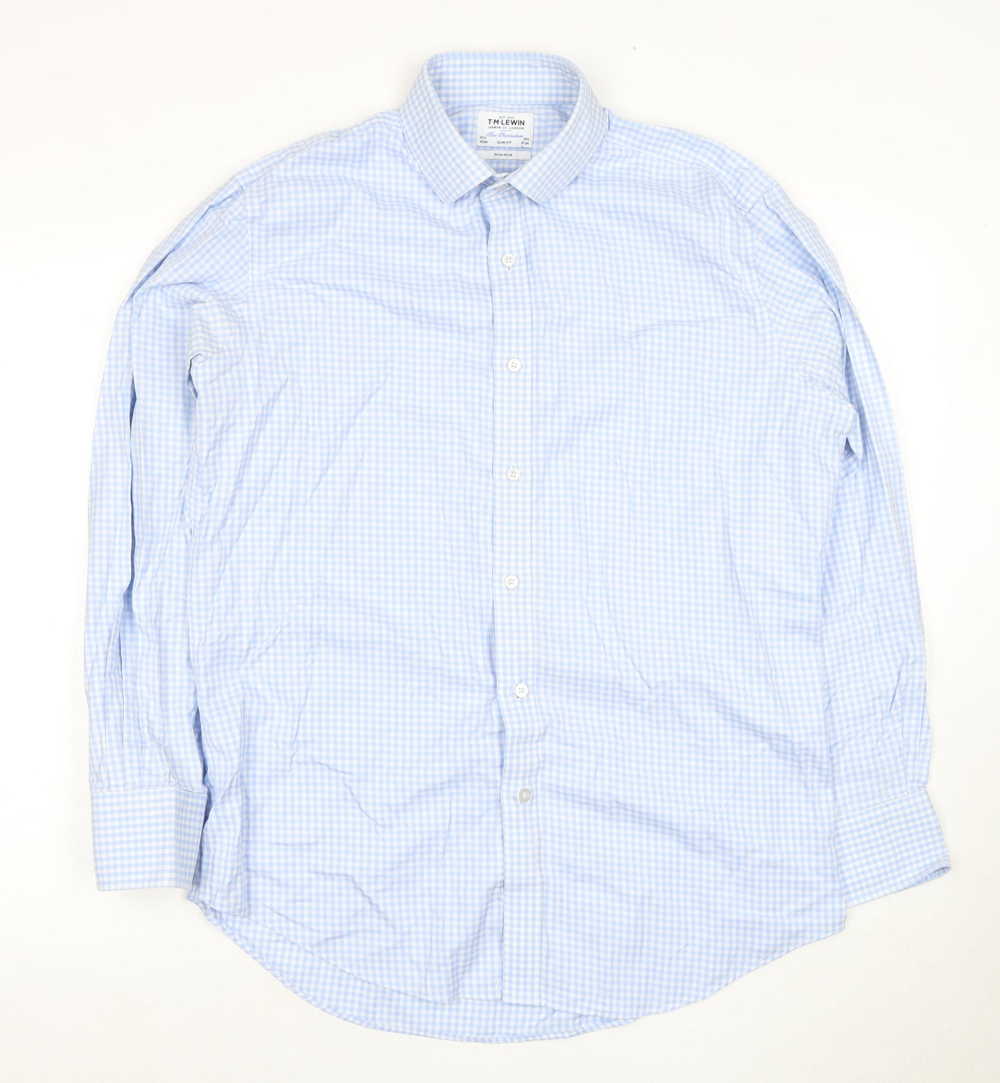 T.M.Lewin Blue Slim Fit Men's Dress Shirt 16.5/42 Check