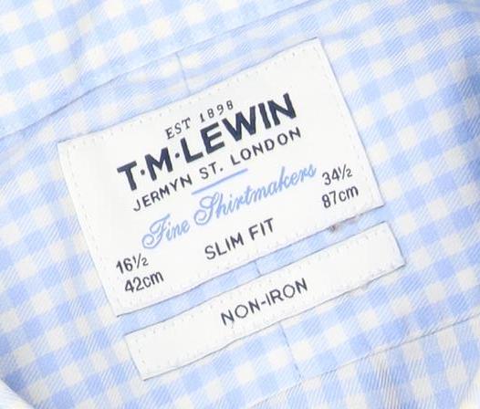 T.M.Lewin Blue Slim Fit Men's Dress Shirt 16.5/42 Check