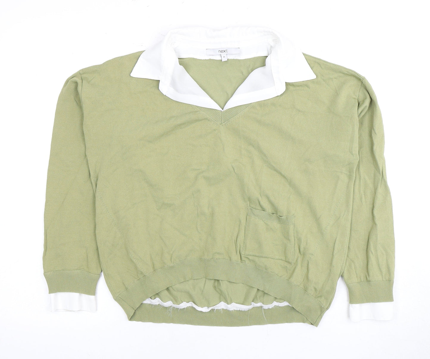 Next Women Green Collared Button-Up Long Sleeve Top