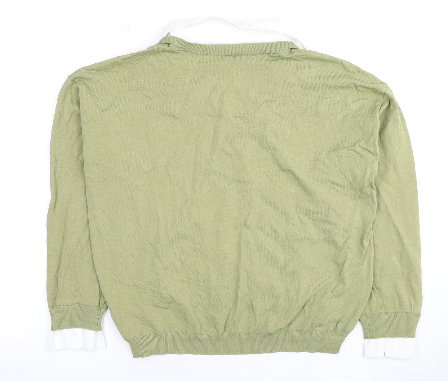 Next Women Green Collared Button-Up Long Sleeve Top