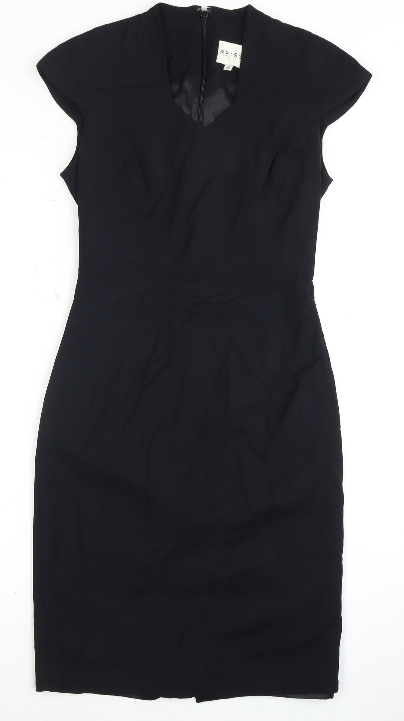 Reiss Women’s Black Sheath Dress 8 V-Neck Knee Length