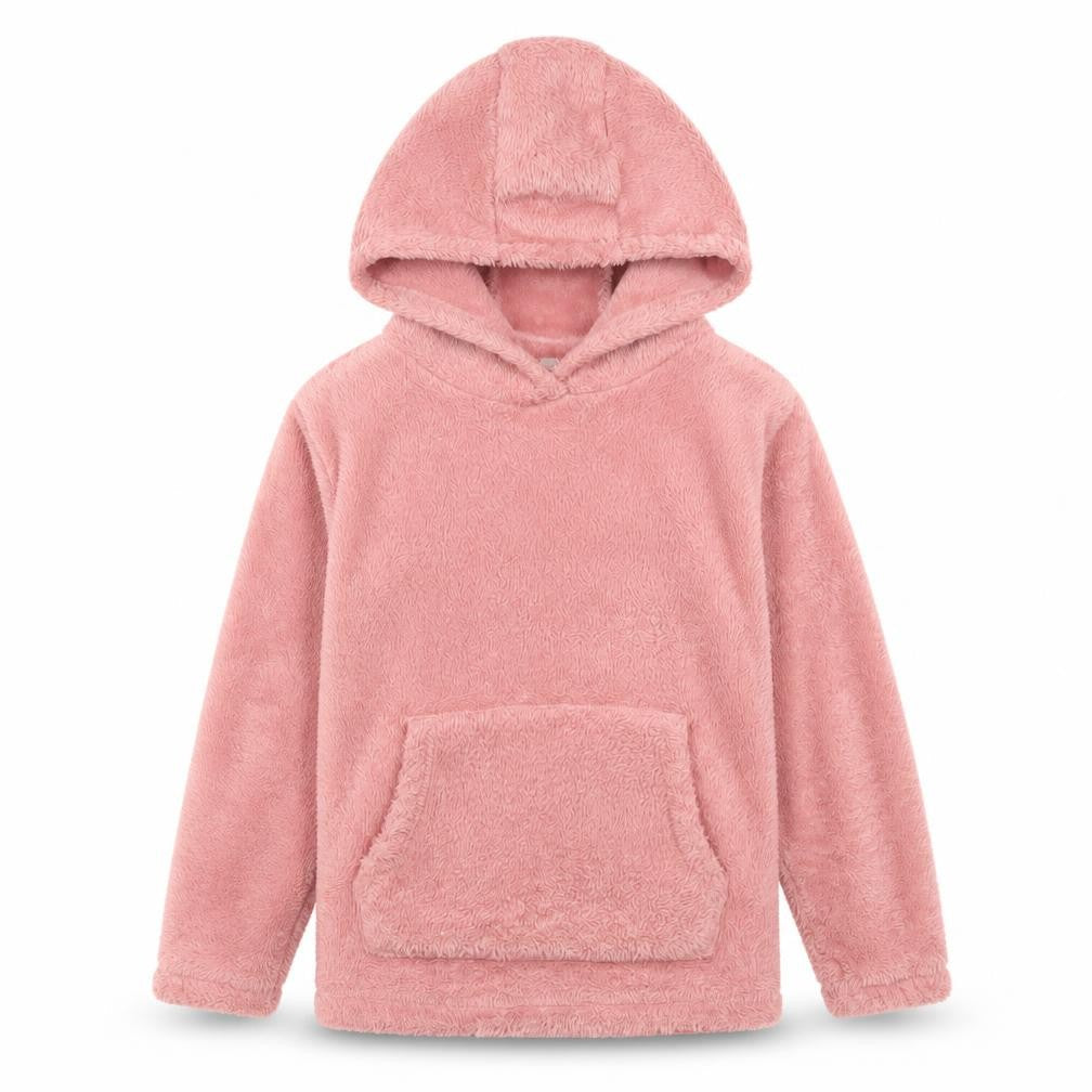 Front view of Mountain Warehouse girls’ pink fleece hoodie, size 7, years