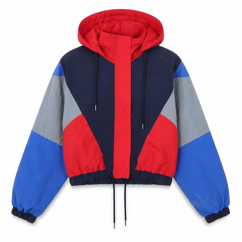 BLFD Women's Red Blue Colourblock Hooded Jacket