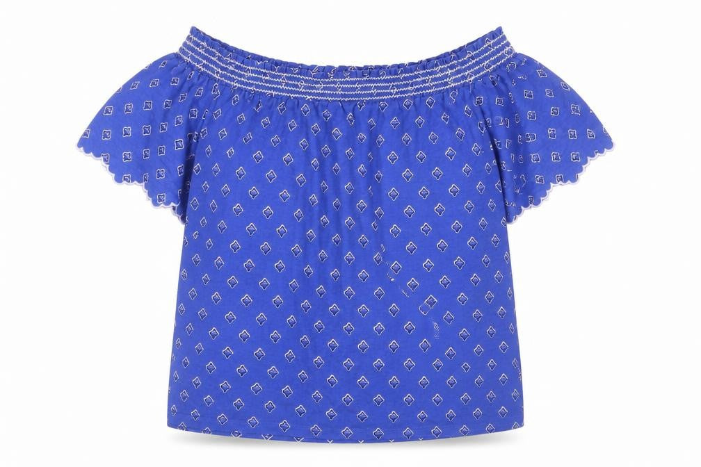 Marks and Spencer Women's Blue Geometric Blouse, Size 14