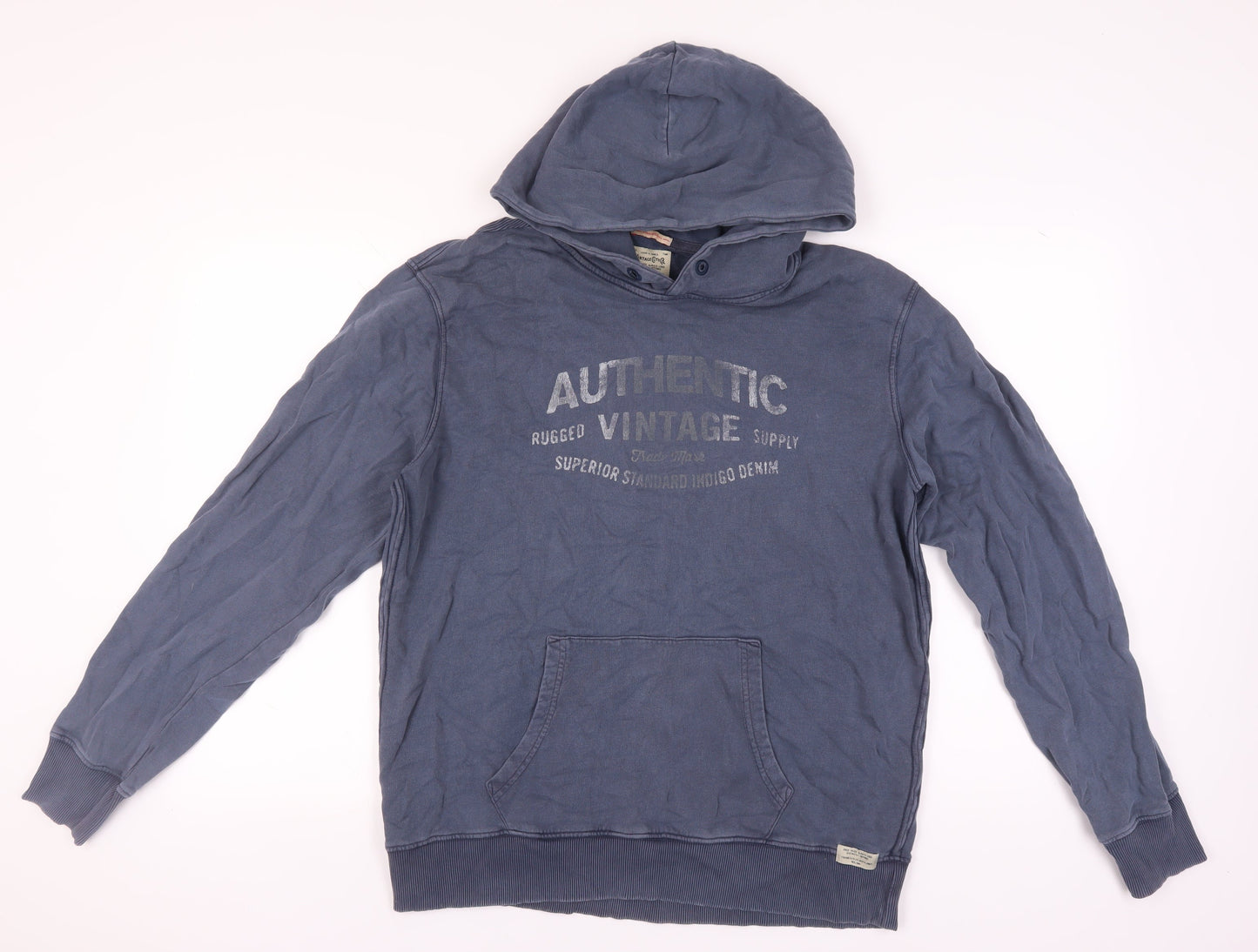 Jack & Jones Men's XL Blue Pullover Hoodie - Vintage Style