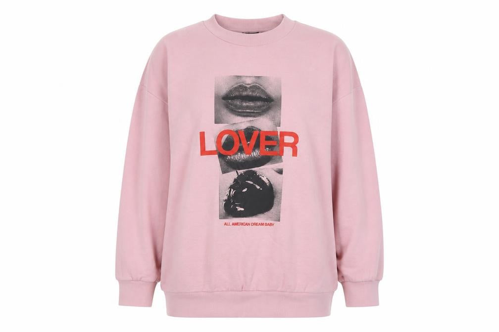 Front view of ASOS DESIGN Women's Pink Graphic Print Sweatshirt S