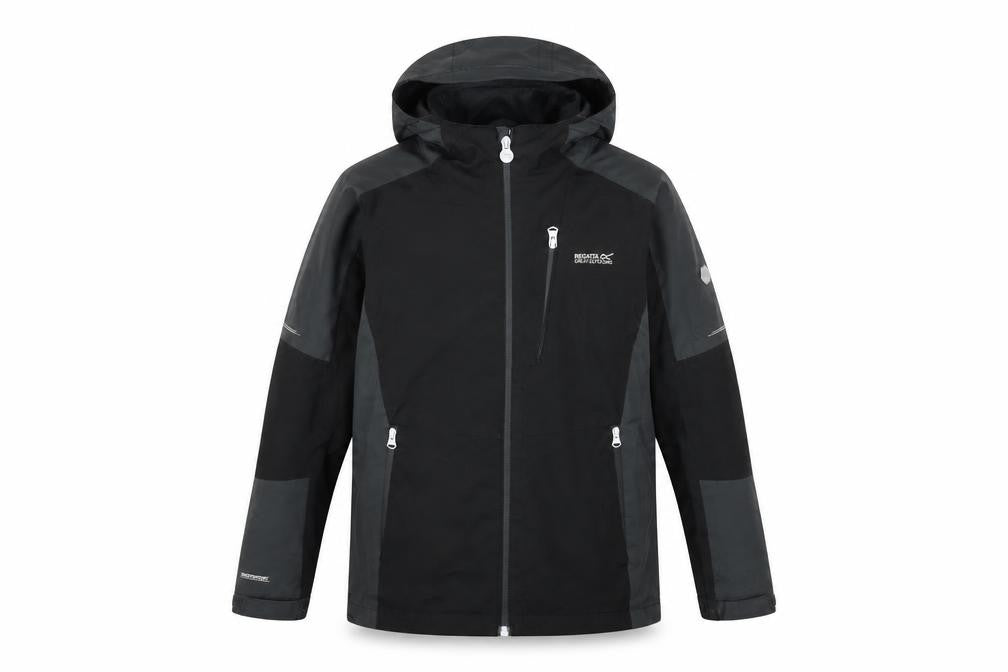 Front view of Regatta boys’' black hooded parka 9-10 years