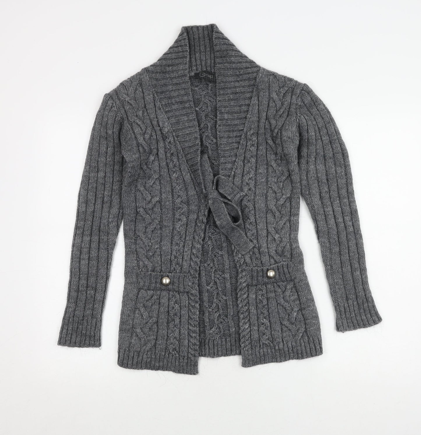 Ek-Kip Women's Grey Cable-Knit Cardigan M