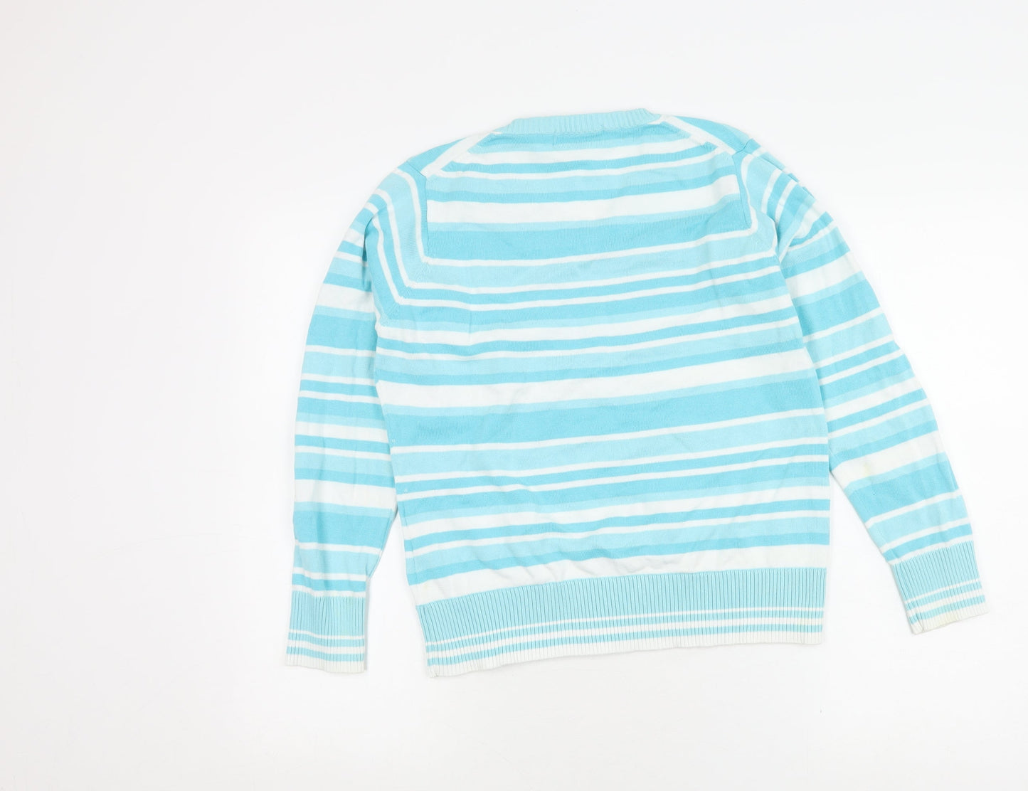 EWM Pure Classics Women's Blue Striped V-Neck Jumper M