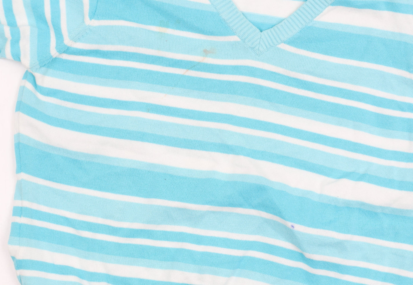 EWM Pure Classics Women's Blue Striped V-Neck Jumper M