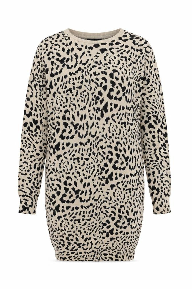 New Look Women's Beige Black Animal Print Knit Dress S