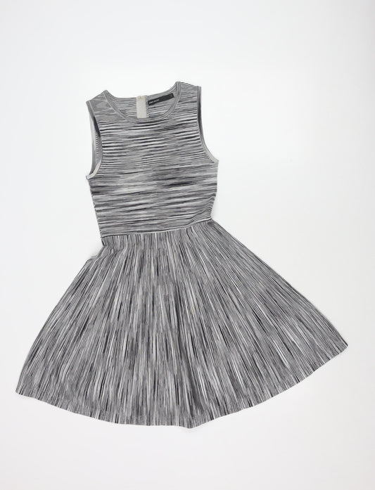 Karen Millen Women's Grey Striped Fit & Flare Dress Size 8