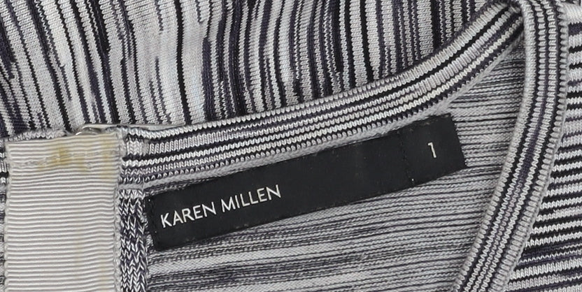 Karen Millen Women's Grey Striped Fit & Flare Dress Size 8