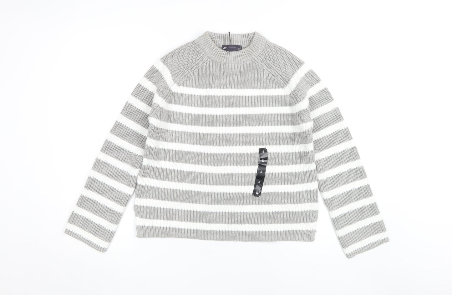 Marks and Spencer Women's Grey Striped Pullover Jumper S