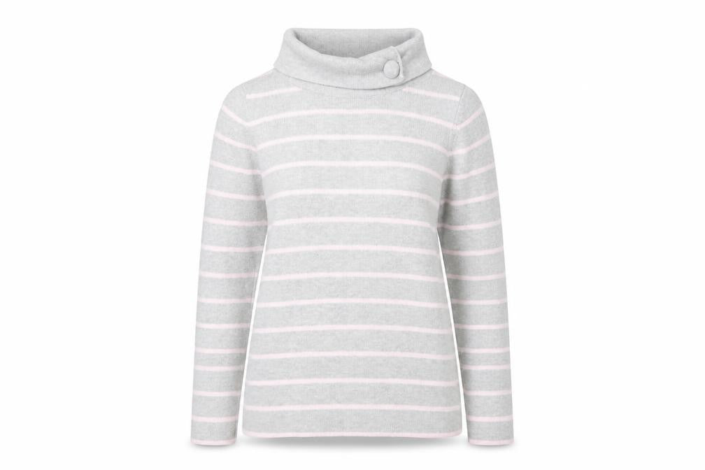 Marks and Spencer Women's Grey Striped Roll Neck Jumper
