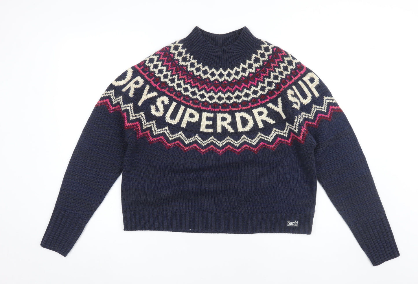 Superdry Women's Blue Fair Isle Pullover Jumper Size 10
