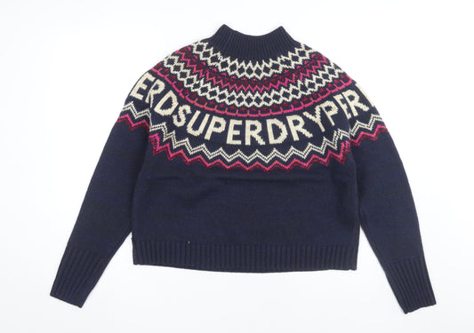 Superdry Women's Blue Fair Isle Pullover Jumper Size 10