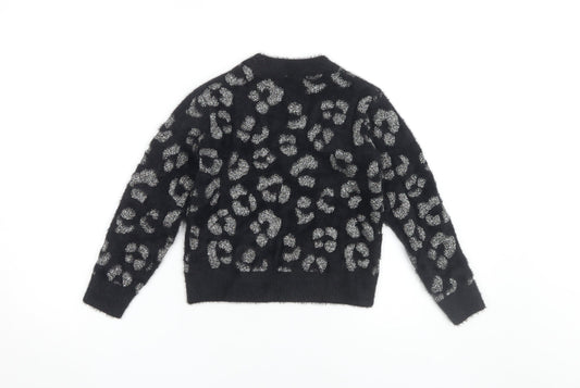 Next Girls Black Animal Print Pullover Jumper, 7 Years