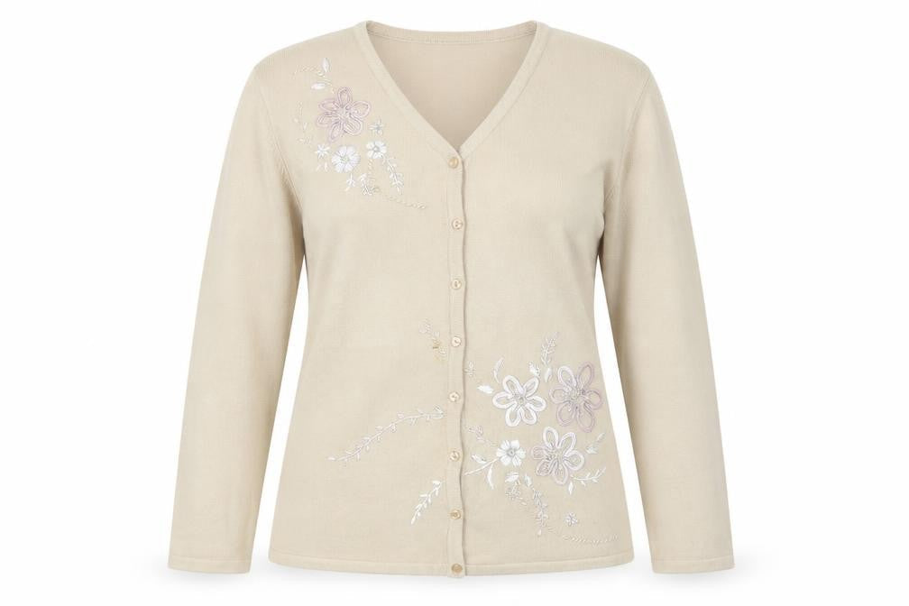 Dixie Women's Beige Floral Cardigan M V-Neck