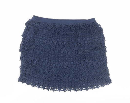 Ralph Lauren Women Blue Mini Crochet Lace Skirt Size 14