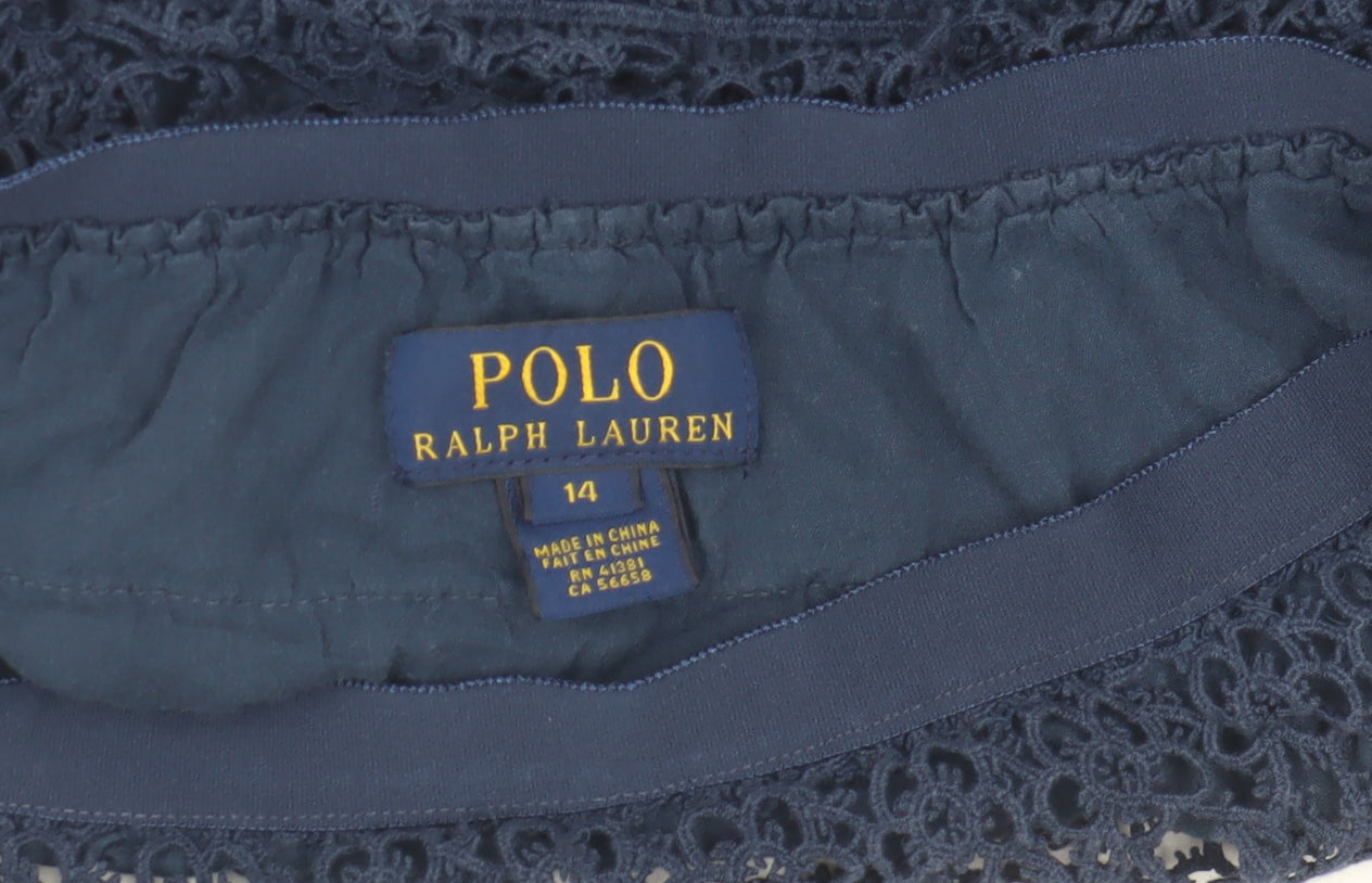Ralph Lauren Women Blue Mini Crochet Lace Skirt Size 14