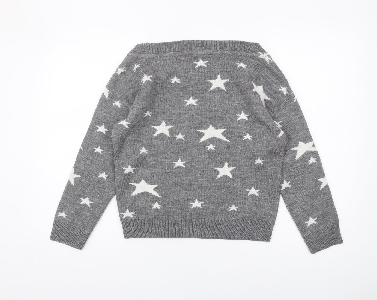 Mango Women's Grey Star Print Jumper, Size 8 Pullover