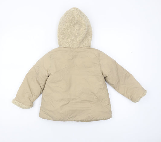 Zara Girls Beige Puffer Jacket 3-4 Years Hooded Snap Closure