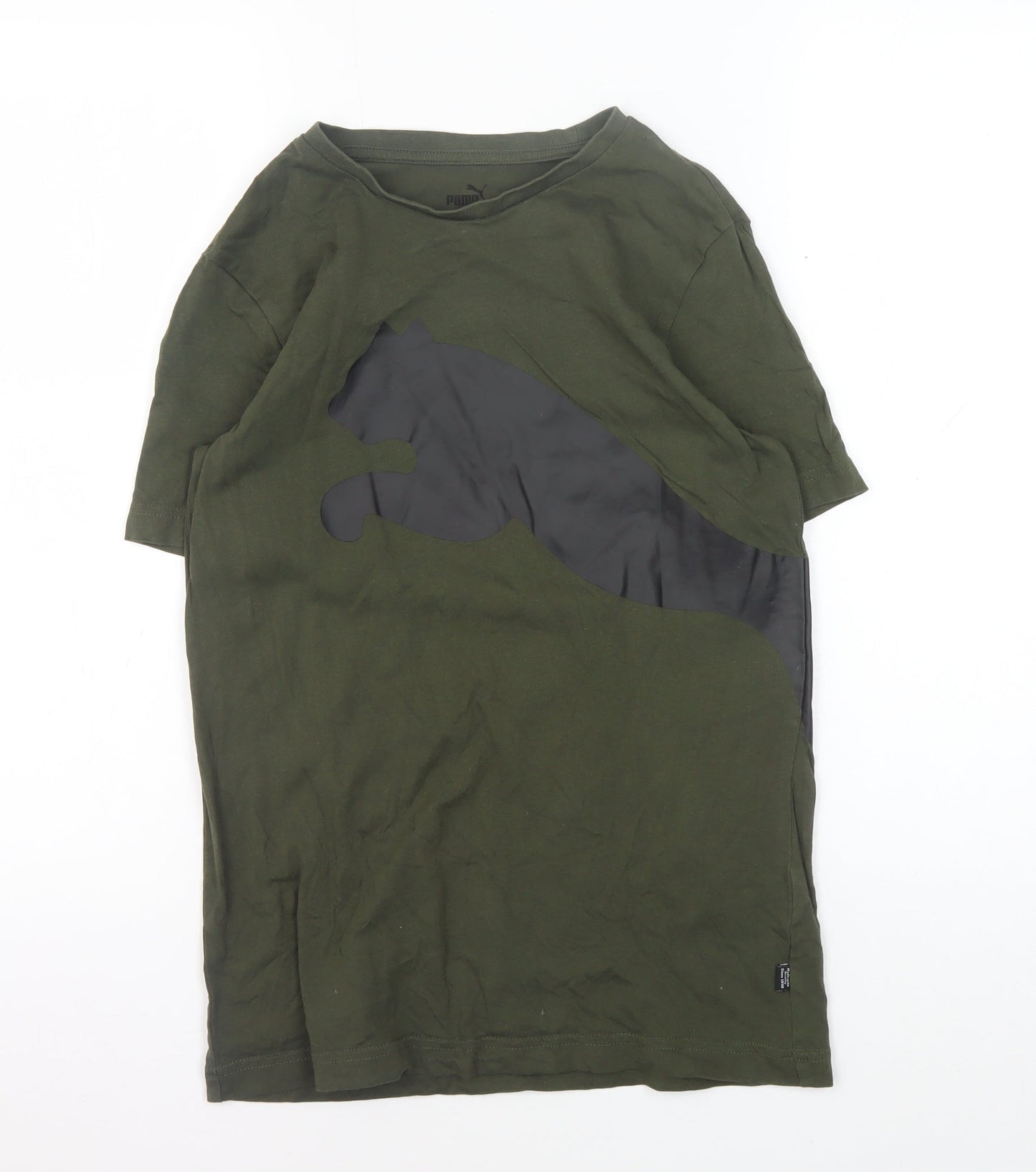 Puma Boys Green T-Shirt, Crew Neck, Logo, Size 11-12 Years