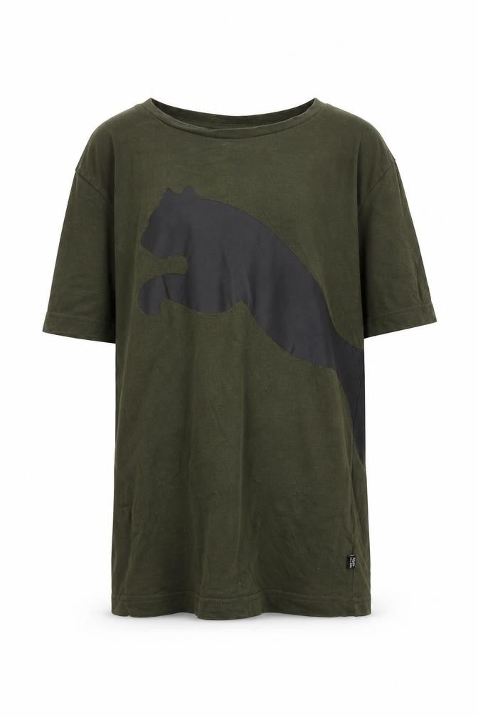 Puma Boys Green T-Shirt, Crew Neck, Logo, Size 11-12 Years