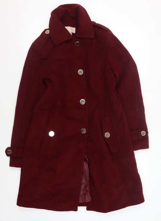 Michael Kors Women's Red Wool-Blend Mid-Length Coat S
