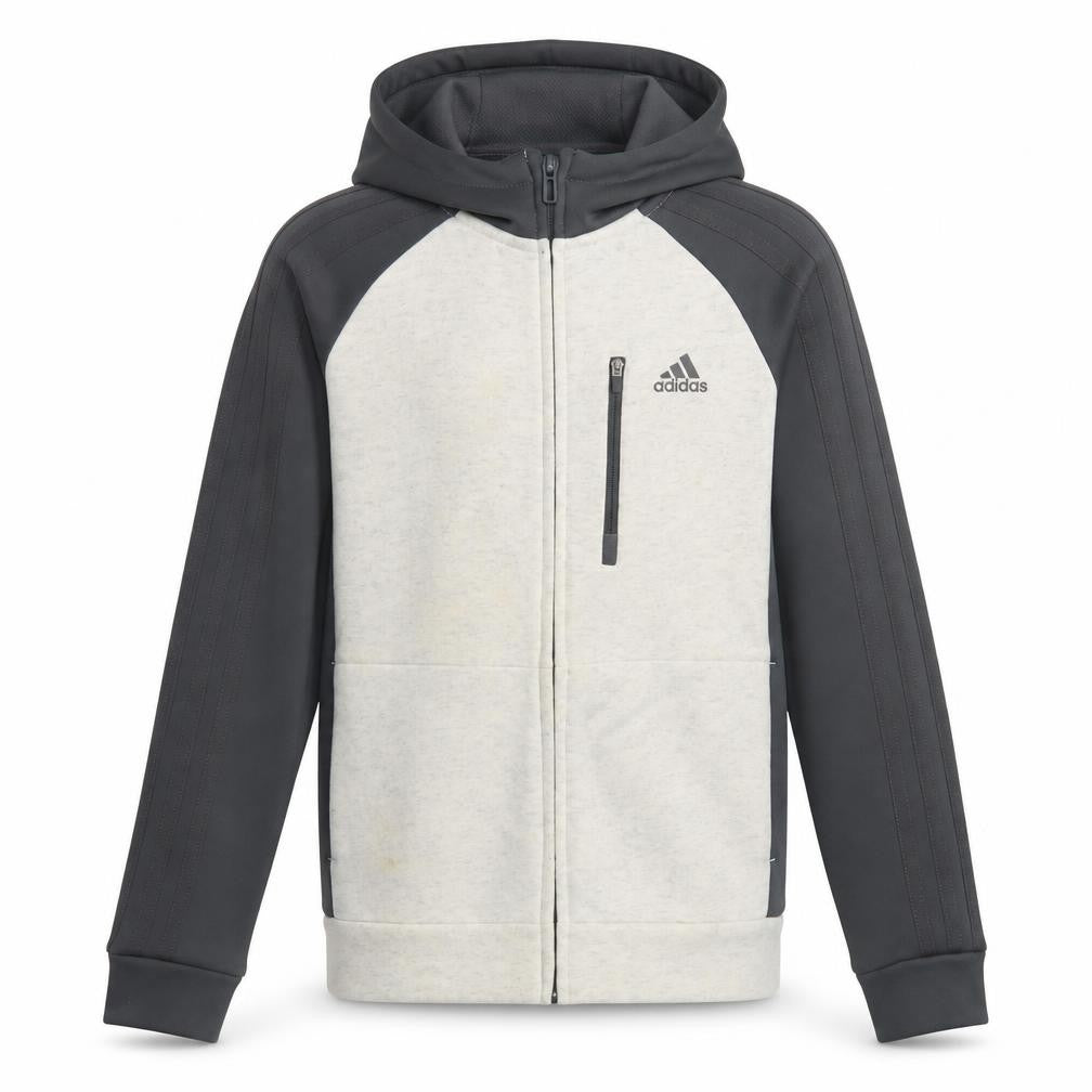 Adidas Boys Full Zip Hoodie, Black Grey, 9-10 Years