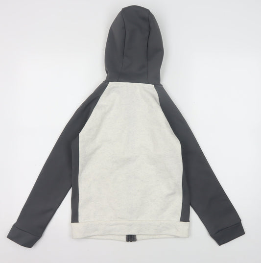 Adidas Boys Full Zip Hoodie, Black Grey, 9-10 Years