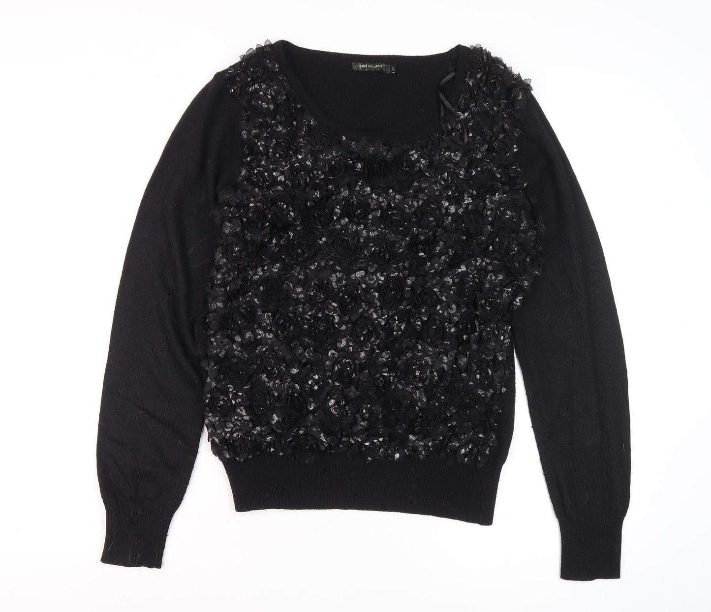 QED London Women's Black Floral Pullover Jumper, Size L