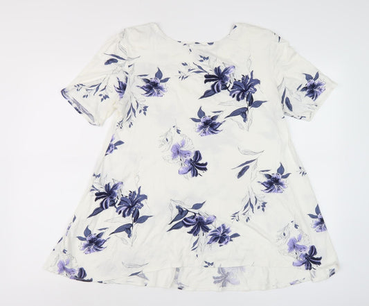 Lakeland Women's Ivory Floral Tunic Blouse Size 14