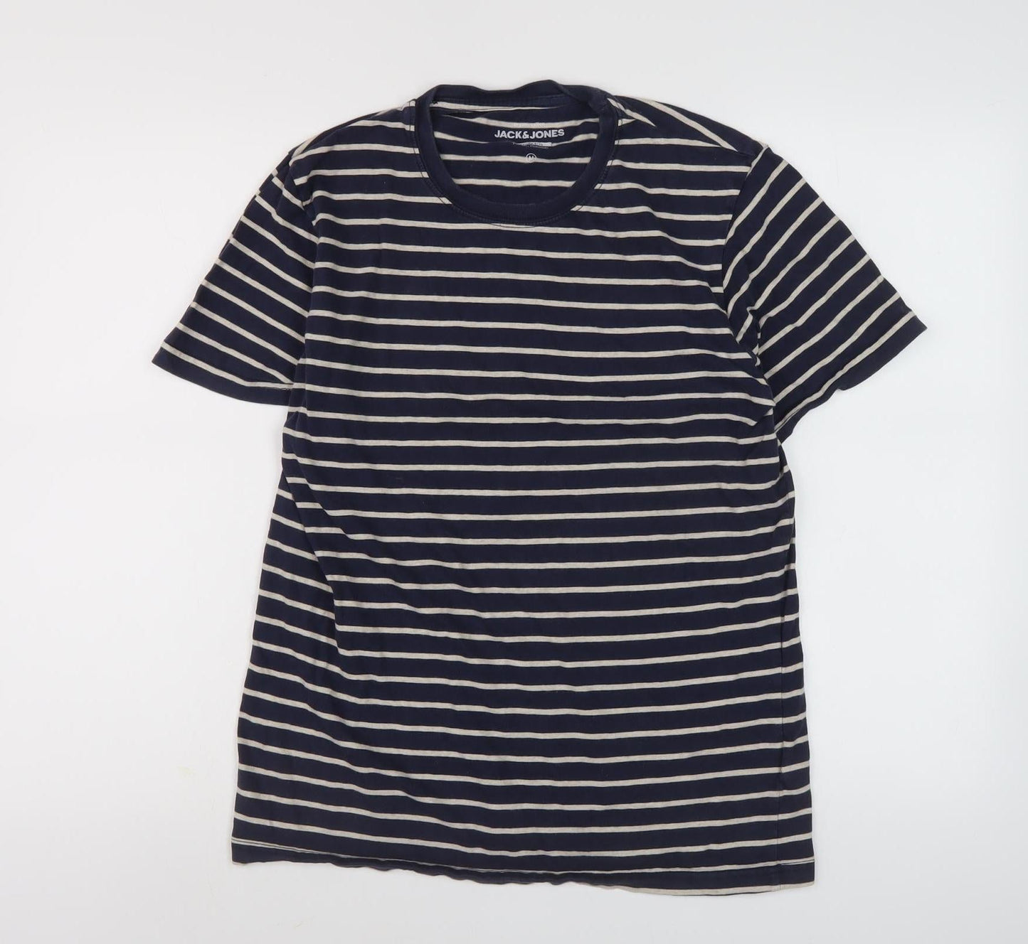 Jack & Jones Men's Blue Striped T-Shirt Size M Slim Fit