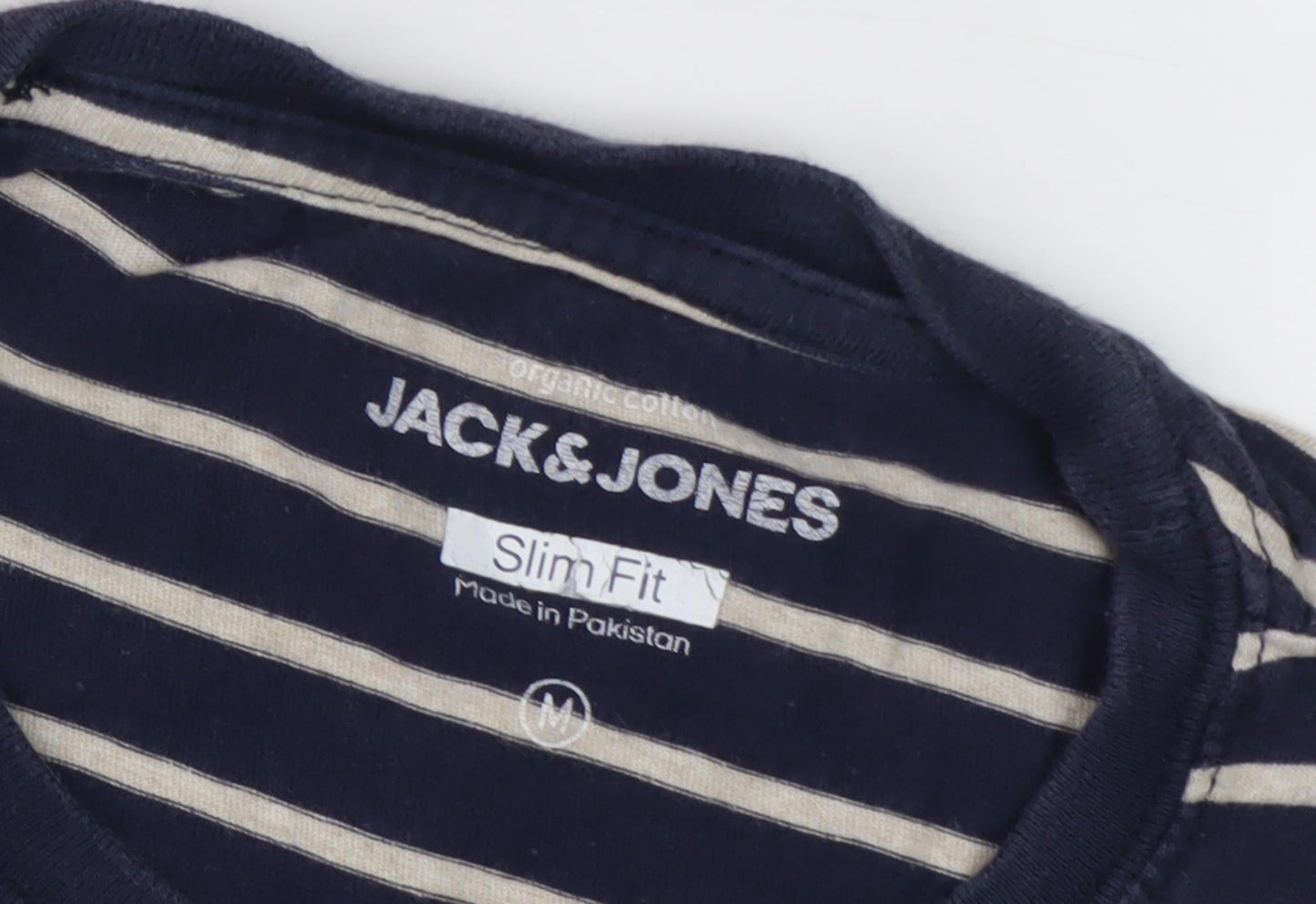 Jack & Jones Men's Blue Striped T-Shirt Size M Slim Fit