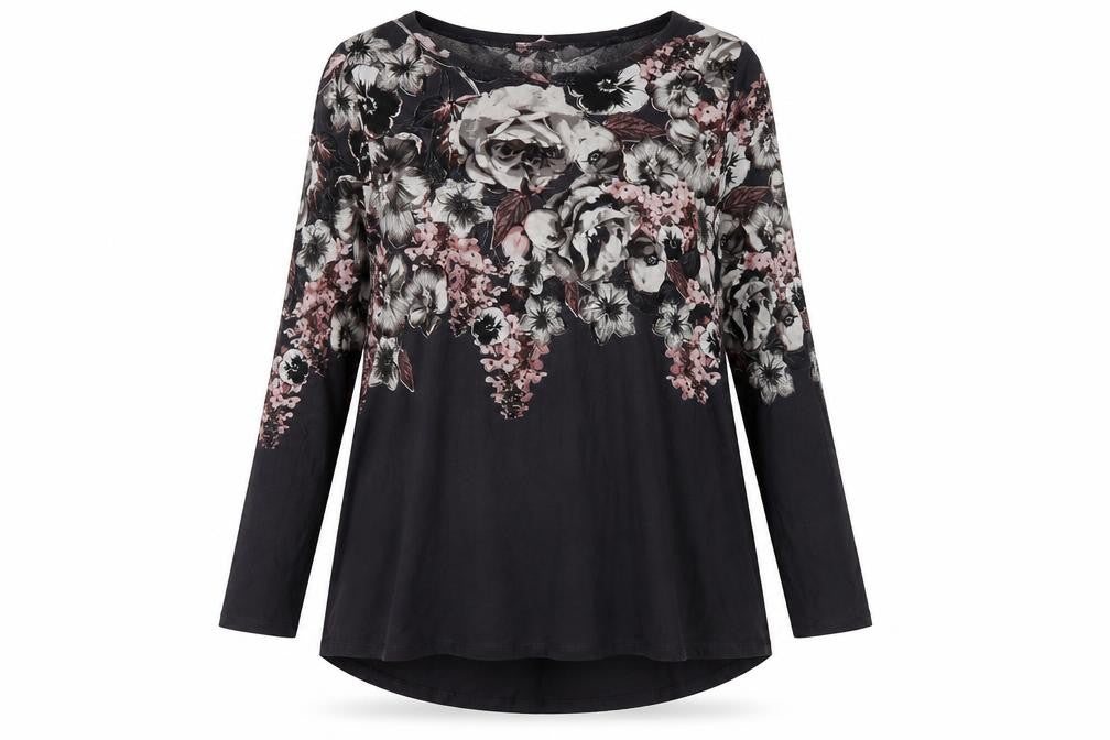 Phase Eight Women's Black Floral Tunic Blouse Size 10