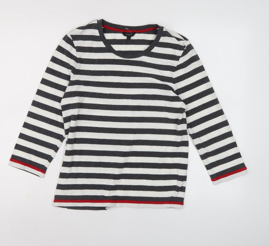 Hobbs Women Black White Striped T-Shirt L 3/4 Sleeve