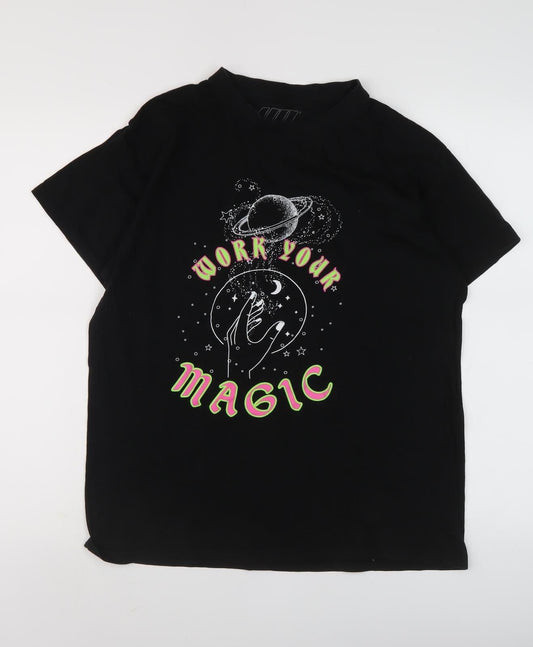 Urbanmiss Men's Black Space Graphic T-Shirt, Size S